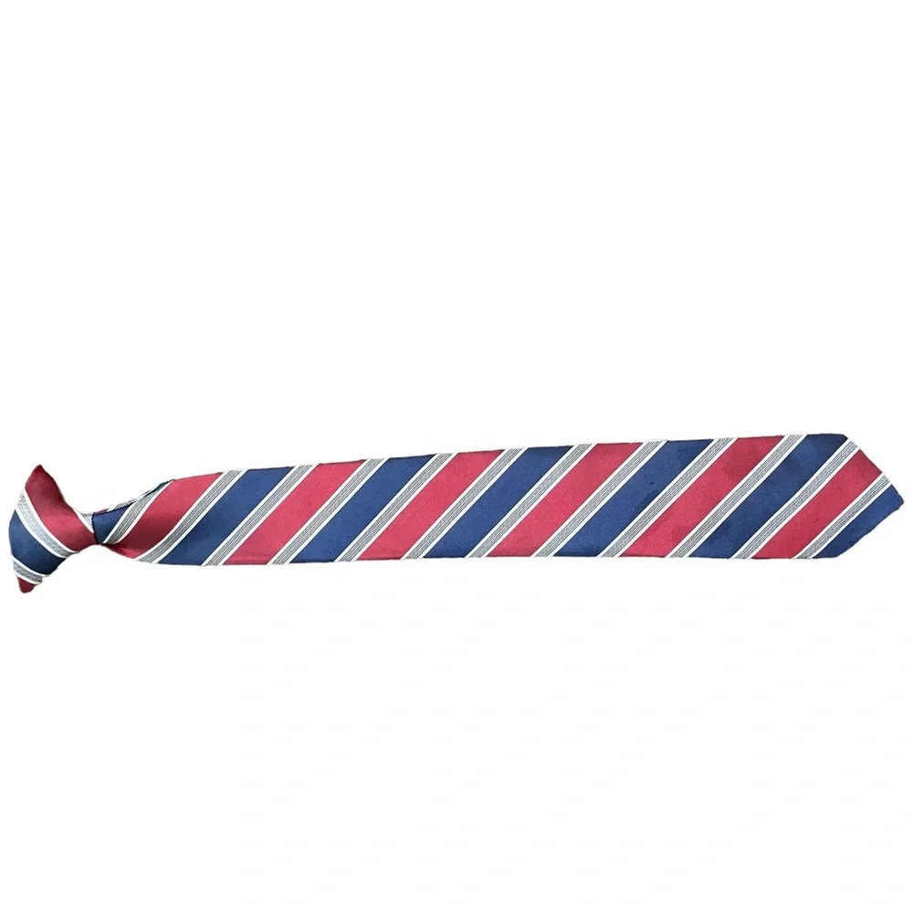 Boys clip on tie red white blue and grey